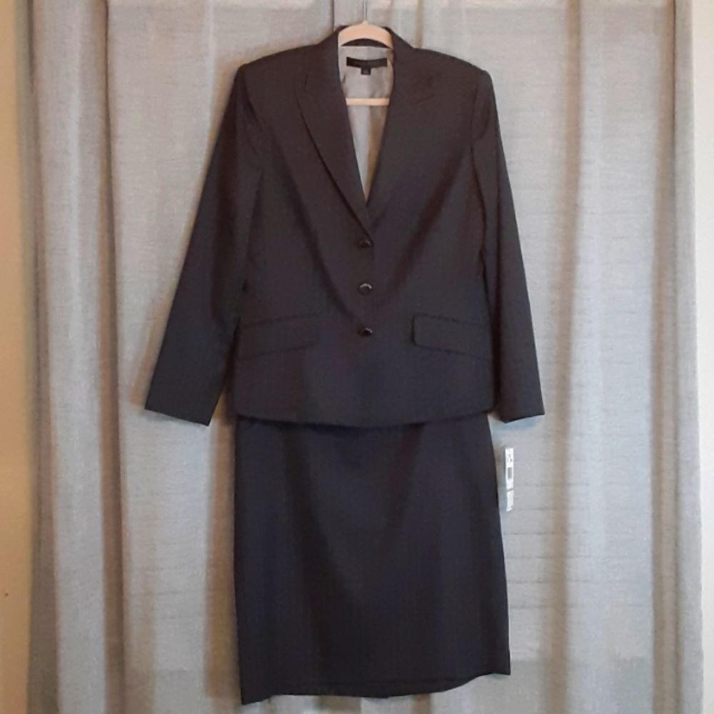 Anne Klein Grey Pin Stripe Skirt Suit